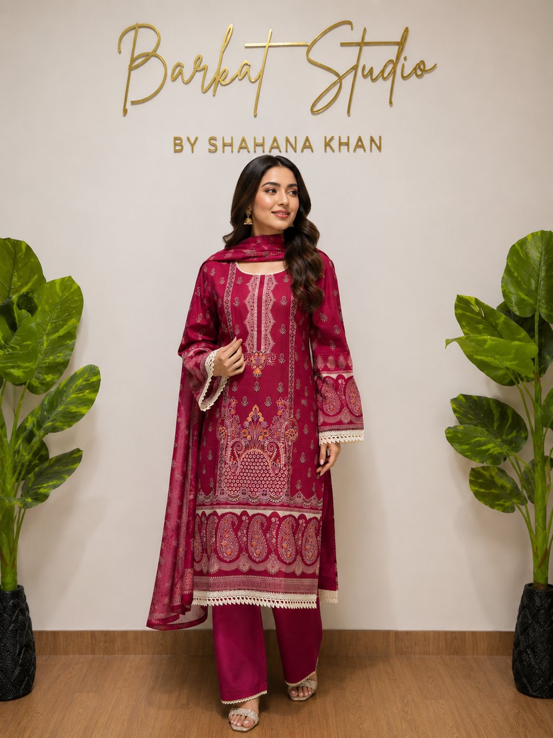 Women's Pakistani Printed Lawn Suit Set with Dupatta