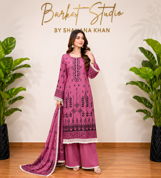 Women's Pakistani Printed Lawn Suit Set with Dupatta