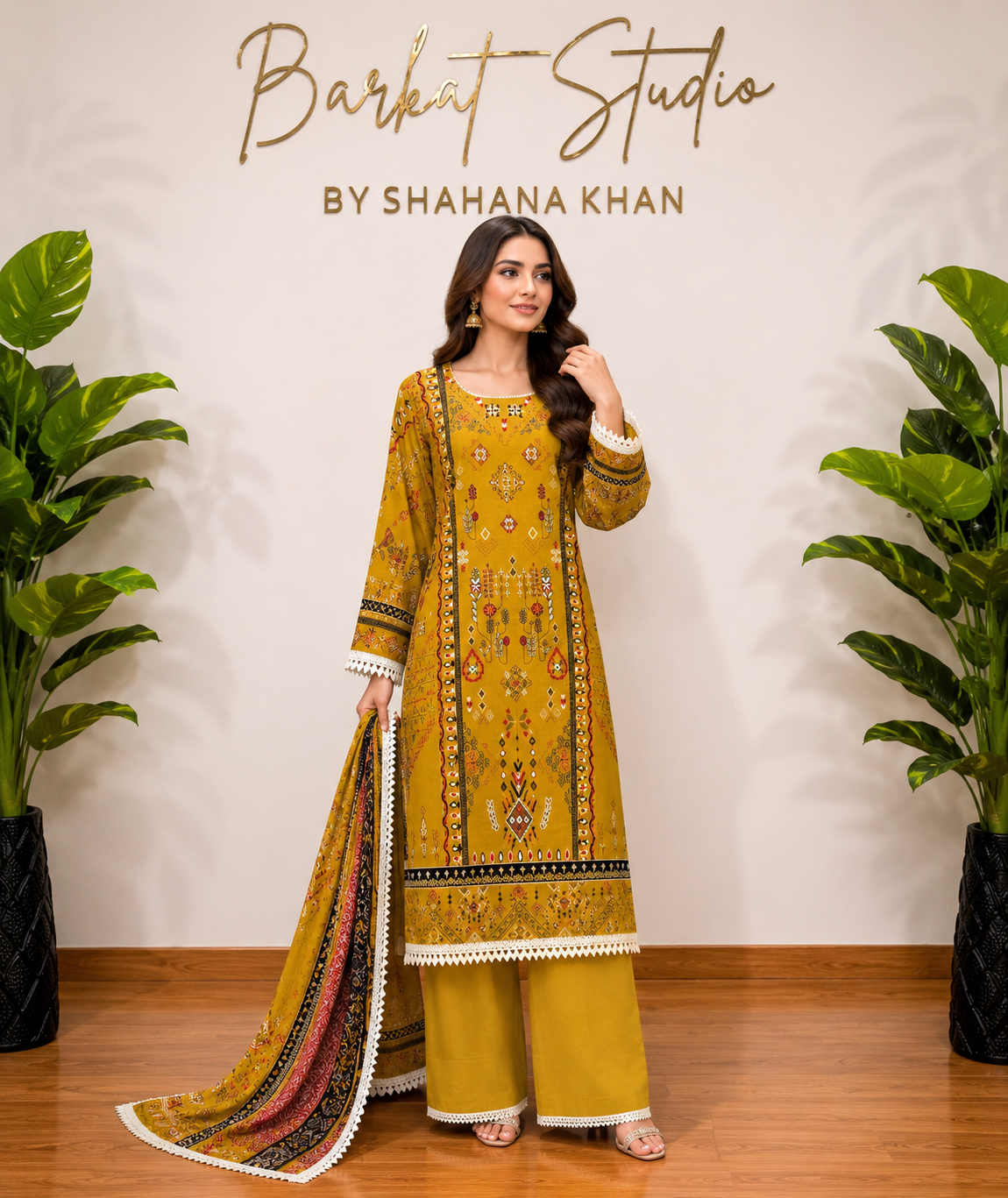 Women's Pakistani Printed Lawn Suit Set with Dupatta