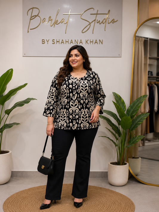 Barkat Studio Noir Ikat Printed Cotton Kurti
