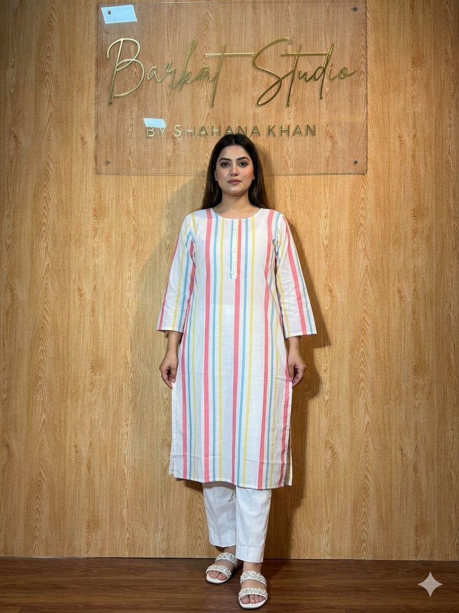 Striped Straight Kurti-Pant Set