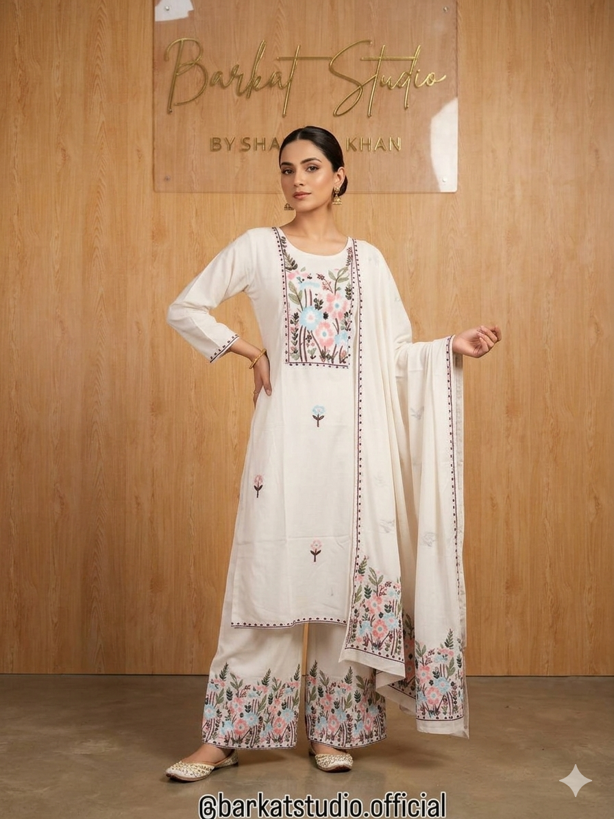 Floral Printed Kurti with Palazzo & Dupatta