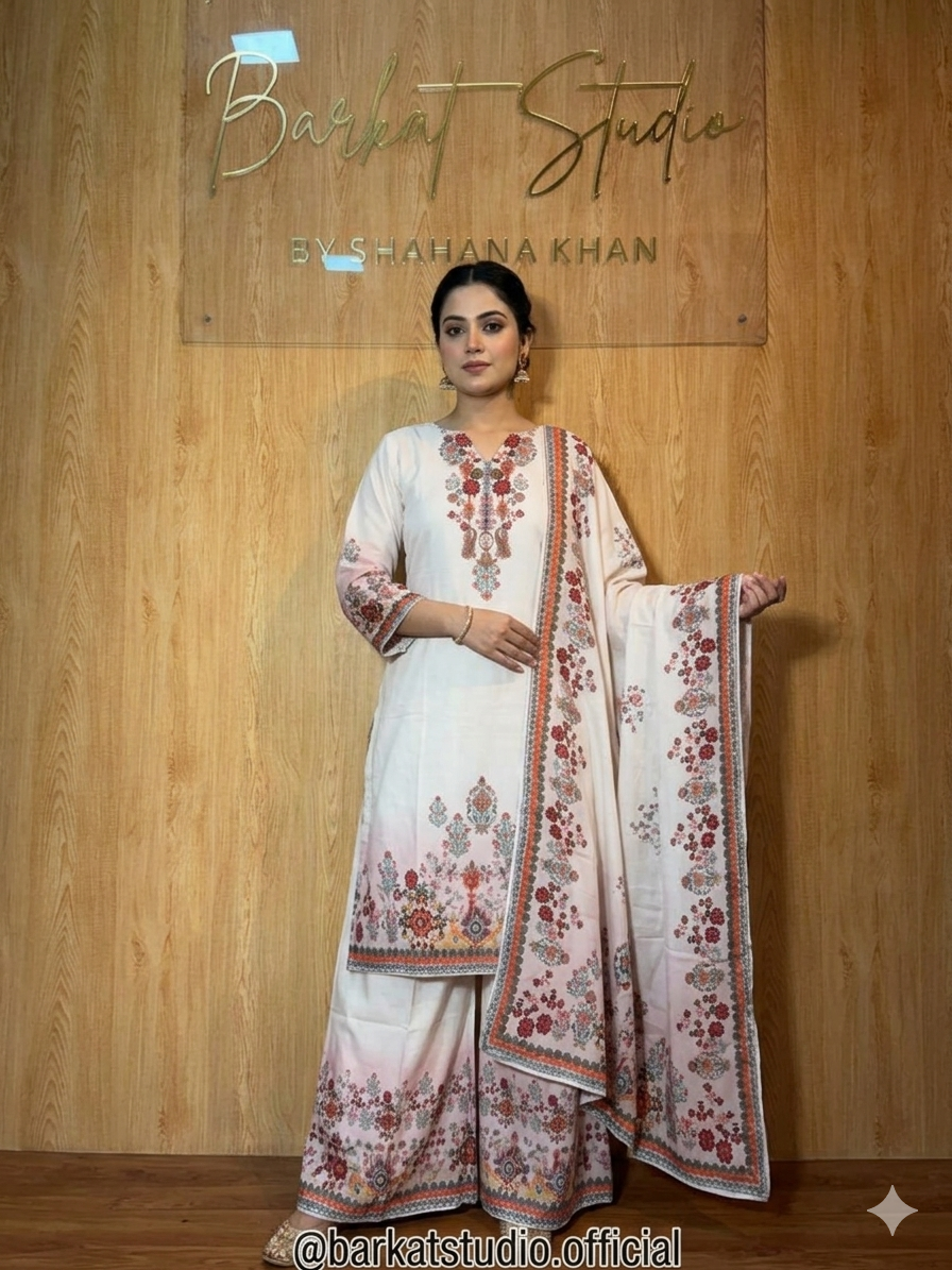 Floral Printed Kurti with Palazzo & Dupatta