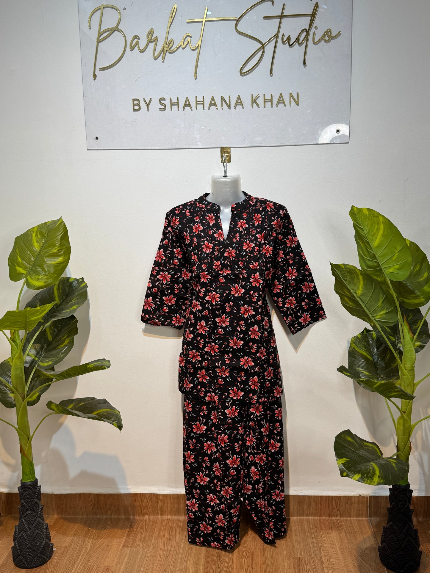 Women's Black Floral Printed Cotton Co-ord Set