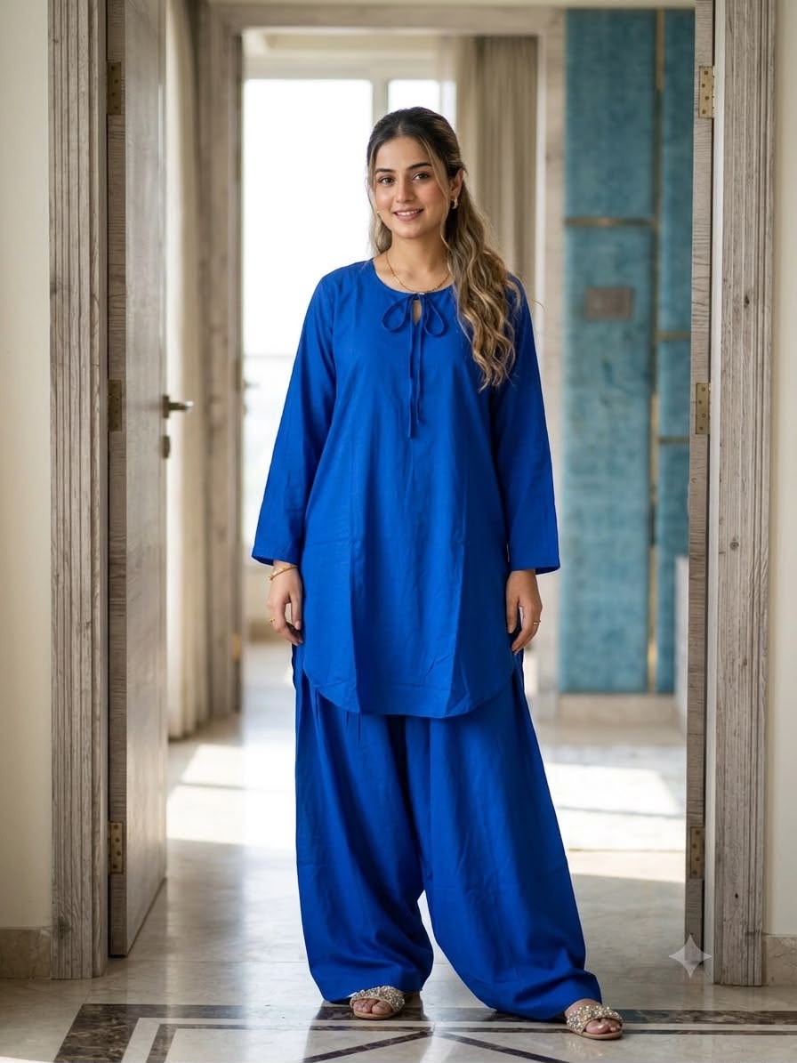 Farshi salwar blue solid co-ord set