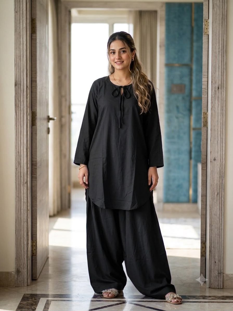 Farshi salwar black solid co-ord set